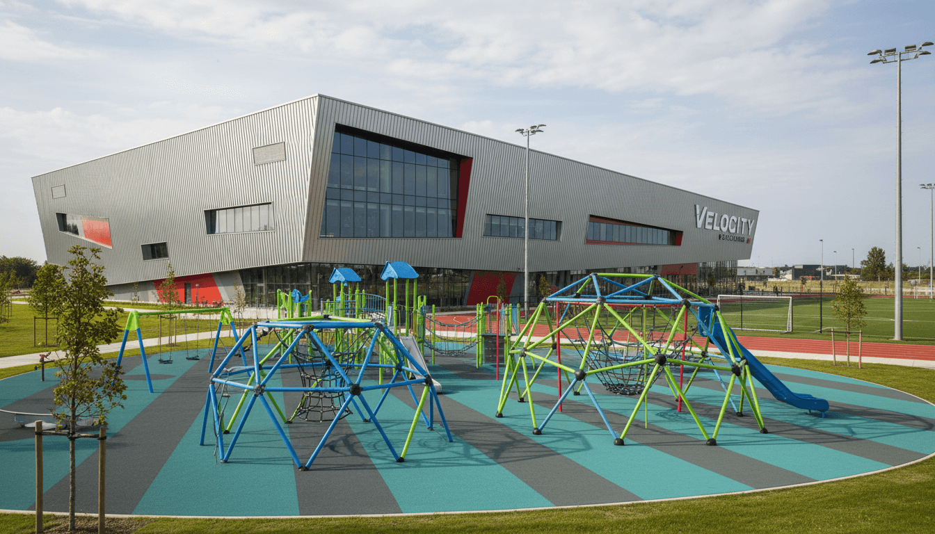 Sports infrastructure and playground equipment at a modern facility