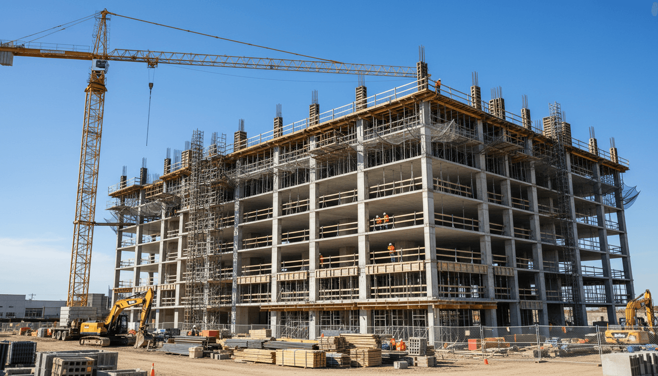 Steel frame building construction for sports facility